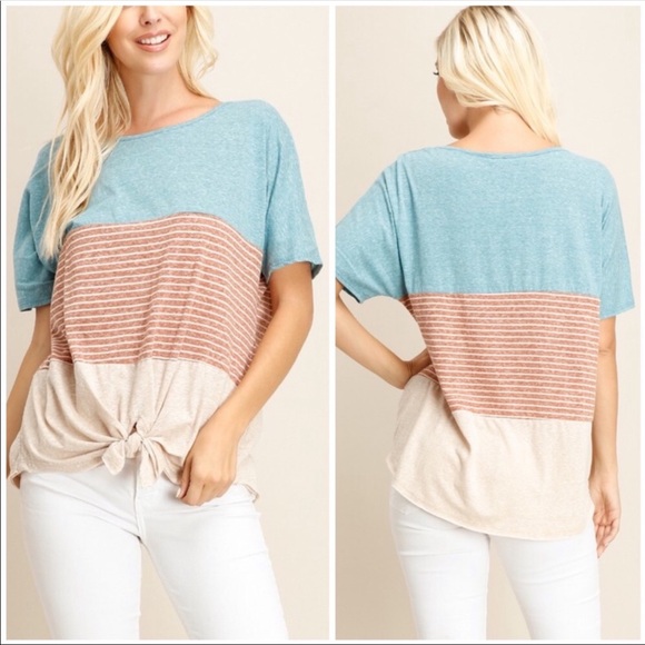 Fernweh Boheme Tops - NEW! COLOR BLOCK STRIPE FRONT TIE TOP